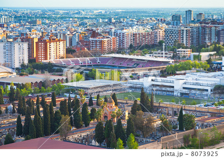 view on cemetery and fields of football stadium in Barcelona view on cemetery and fields of football stadium in Barcelona 8073925