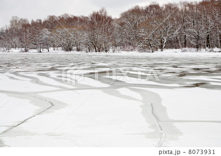 unfrozen patch of water in  icebound river 8073931