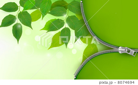 Nature background with fresh green leaves and zipper  Vector ill 8074694