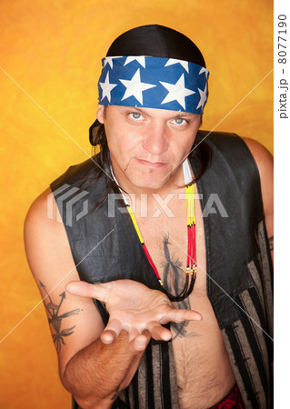 Handsome mixed race man with feather tattoo 8077190