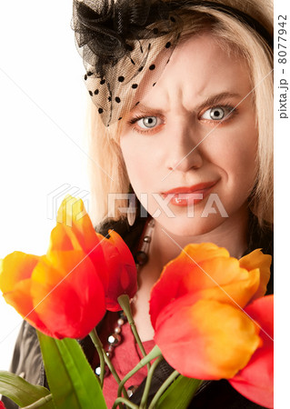 Pretty Woman with Plastic Flowers 8077942