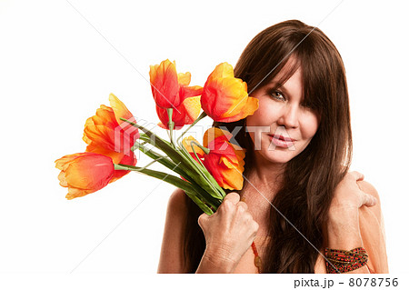 Hippie woman with plastic flowers 8078756