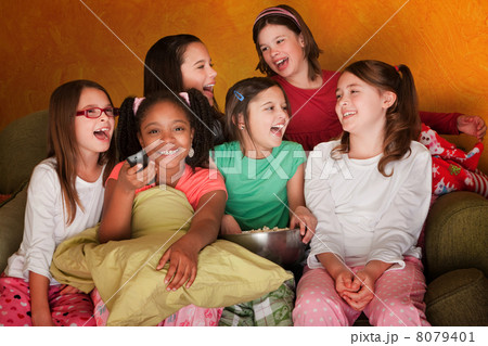 Group Of Little Girls Watch Television Group Of Little Girls Watch Television 8079401