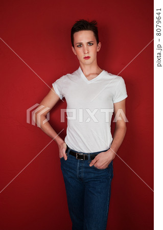 Young Man on Red Background 8079641