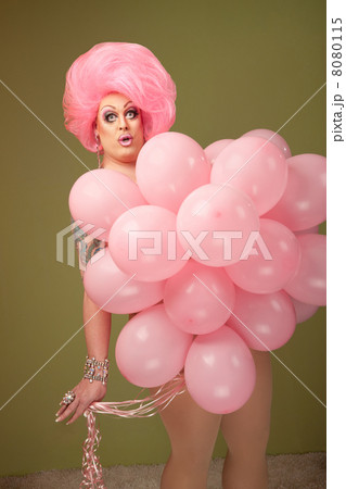 Man in Drag With Pink Balloons 8080115