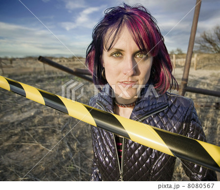 Punk Girl Behind Caution tape 8080567