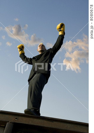 Punk Businessman with Boxing Gloves Claims Victory Punk Businessman with Boxing Gloves Claims Victory 8080678