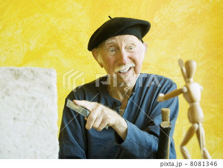 Crazy Artist with a Wooden Figure Model Crazy Artist with a Wooden Figure Model 8081346