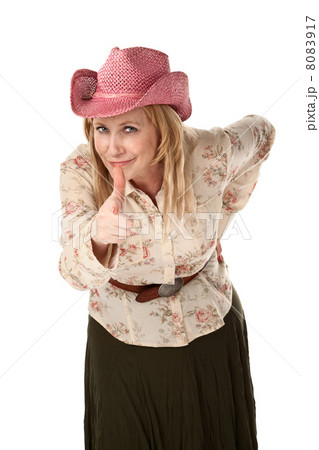Cowgirl with pink straw hat Cowgirl with pink straw hat 8083917