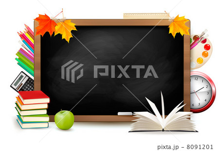 Back to school. Blackboard with school supplies. Vector. 8091201