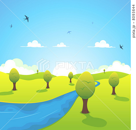 Spring Or Summer River And Flying Swallows Spring Or Summer River And Flying Swallows 8093644