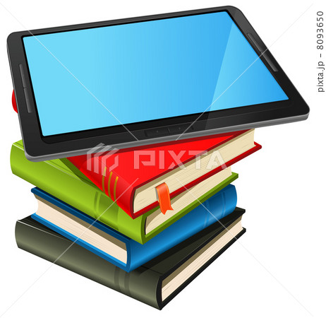 Book Stack And Blue Screen Tablet PC 8093650