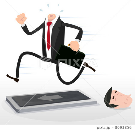 Cartoon Headless Businessman Running On A Treadmill 8093856