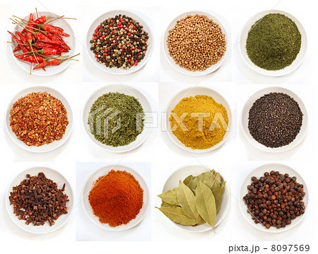 Variety of different spices iin bowls Variety of different spices iin bowls 8097569