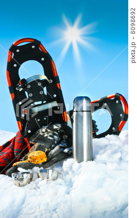 Winter fun with hot chocolate and cookies in the snow Winter fun with hot chocolate and cookies in the snow 8098692