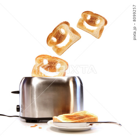 Toasted bread with toaster on white Toasted bread with toaster on white 8099257