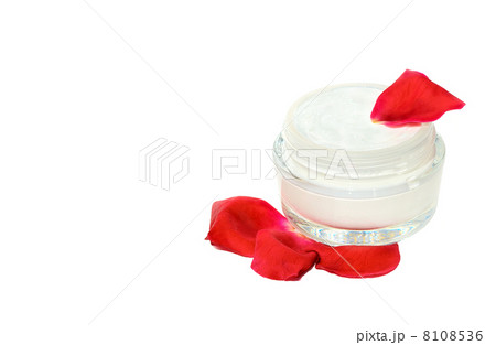 Cream Cosmetic Skin Care Beauty Organic with rose-leaf bio natural isolated on white background 8108536