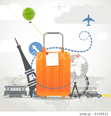 Vacation travelling composition with orange bag 8109610