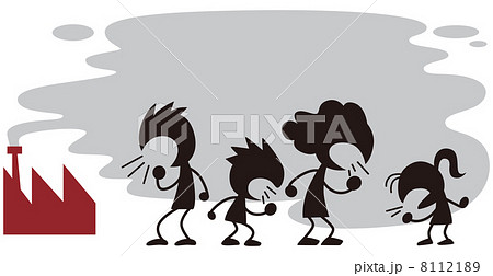工場の煙に苦しむ人たちのイラスト素材