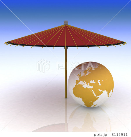 globe under an umbrella on a beach globe under an umbrella on a beach 8115911