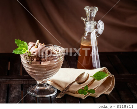 Still life with chocolate ice cream and mint Still life with chocolate ice cream and mint 8119311