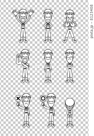 作業服_全身9ポーズ線画 作業服_全身9ポーズ線画 8123408