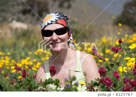 portrait of woman among summer wild flowers 8125767