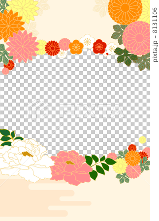 和の花のフォトフレーム 年賀用 イラストのみ のイラスト素材 和の花のフォトフレーム 年賀用 イラストのみ のイラスト素材