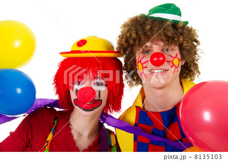 Couple funny clowns with balloons 8135103