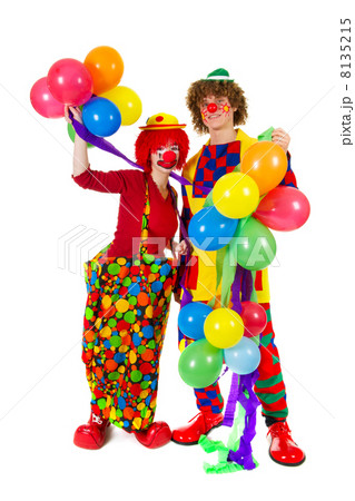 Couple funny clowns with balloons 8135215