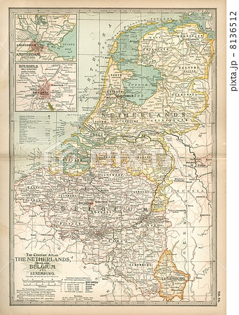 20世紀初頭古地図「オランダ/ベルギー/ルクセンブルク」の写真素材
