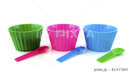 colorful plastic cups with spoons colorful plastic cups with spoons 8147360