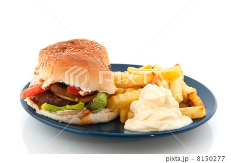 Hamburger with French fries 8150277