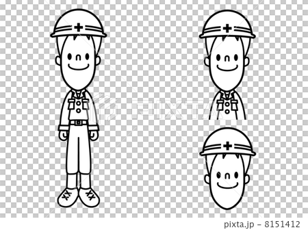 作業服の男性_ポーズ5線画 8151412