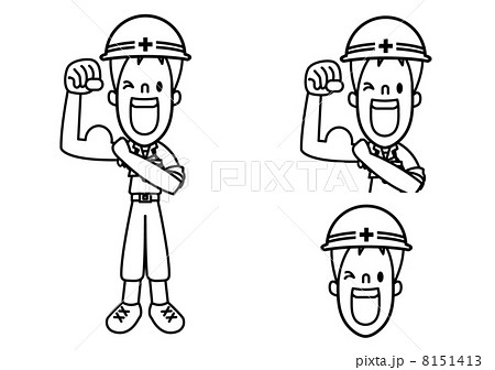 作業服の男性_ポーズ4線画 8151413