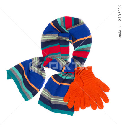 striped scarf and orange gloves 8152410