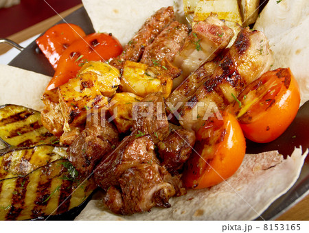 Shashlik (shish kebab). Various types mat roasted Shashlik (shish kebab). Various types mat roasted 8153165