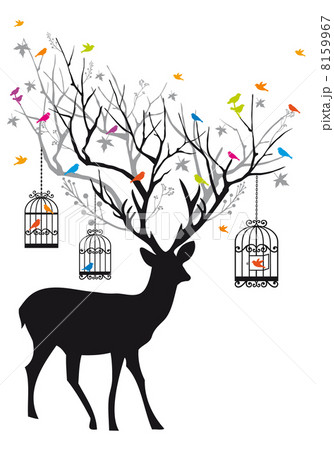 Deer with birds and birdcages, vector illustration 8159967