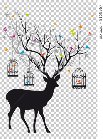 Deer with birds and birdcages, vector illustration 8159967