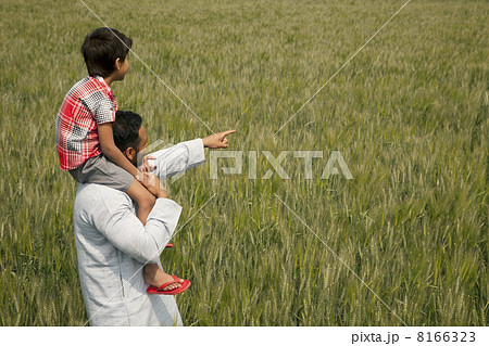Father pointing at something while carrying son on shoulders Father pointing at something while carrying son on shoulders 8166323