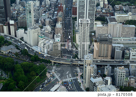 国道1号線桜田通りと首都高都心環状線　鳥瞰 ヨコ 8170508