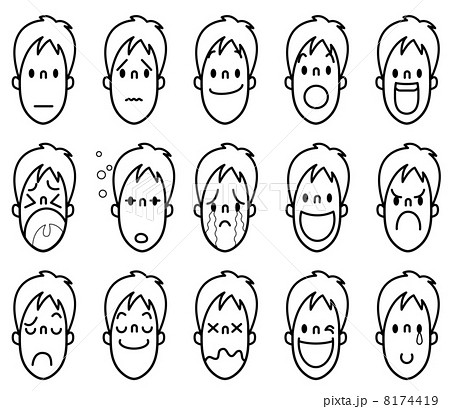 男の子の表情15 線画のイラスト素材