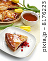 Tea cup, tulips and piece of an apple pie 8176223