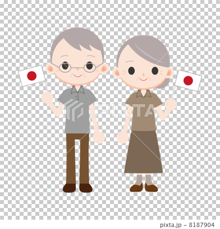 An old couple shaking a small flag of the Japanese flag An old couple shaking a small flag of the Japanese flag 8187904