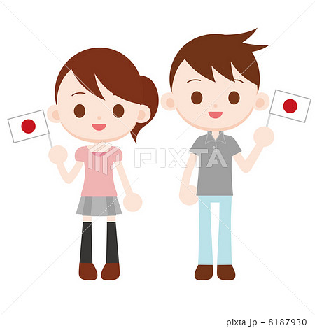 日本国旗の小旗を振る高校生のイラスト素材