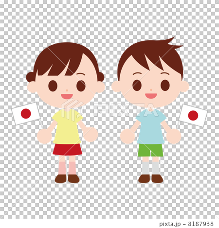 一個孩子揮舞著日本國旗的小旗子 8187938