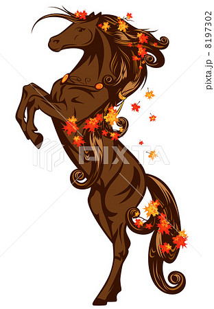 autumn fairy tale horse rearing up with maple leaves 8197302
