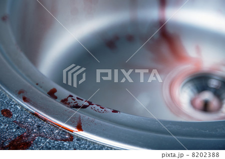 Close-up shot of blood on kitchen sink 8202388