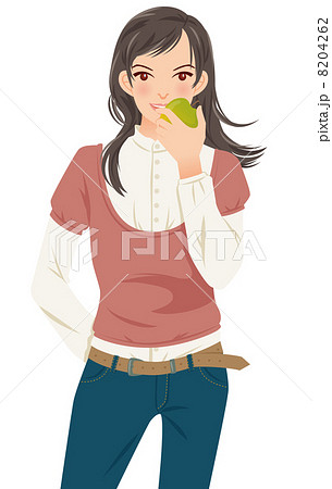 リンゴをかじる女性のイラスト素材 8204262 Pixta