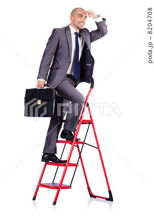 Businessman with the ladder isolated on white 8204708